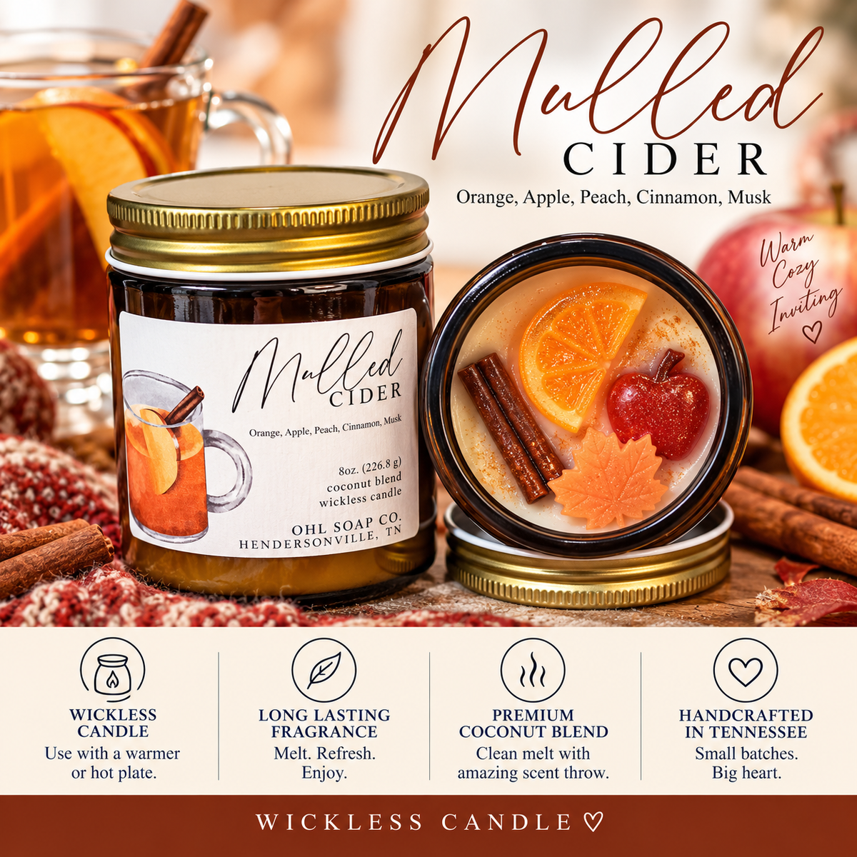 Mulled Cider Wickless Candle