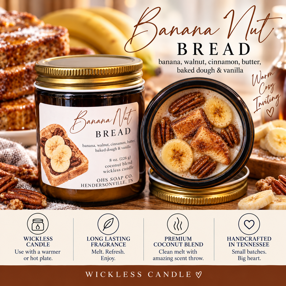 Banana Nut Bread Wickless Candle