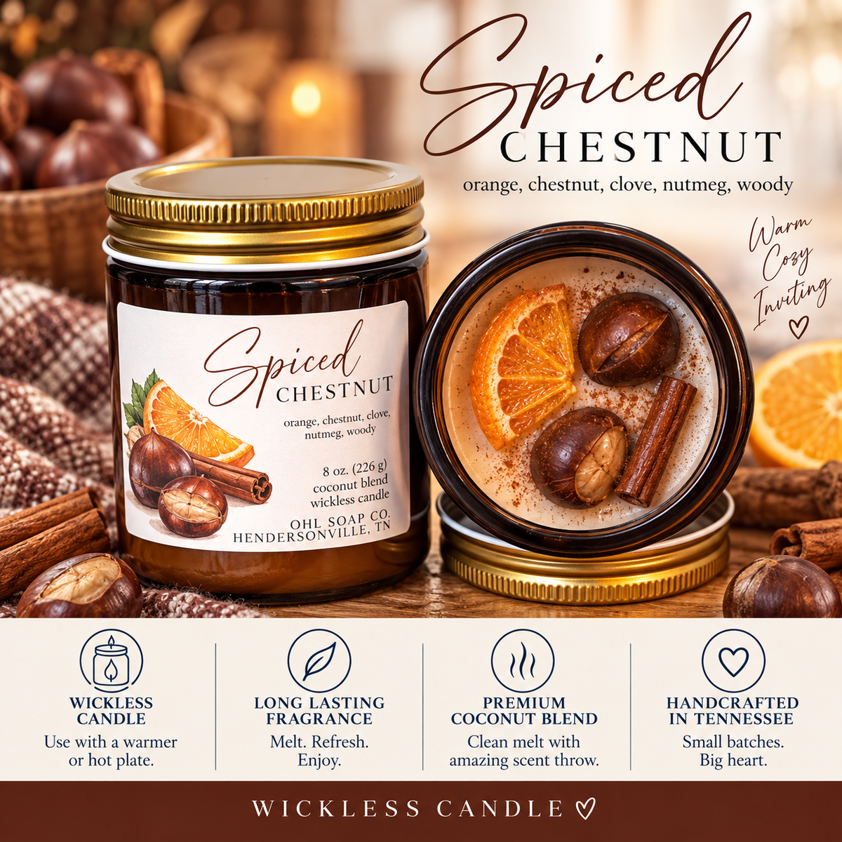 Spiced Chestnut Wickless Candle
